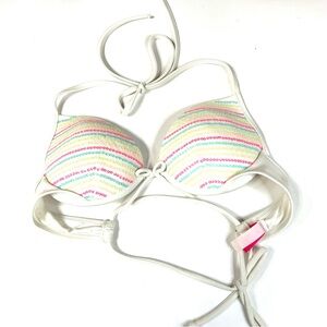 Y2K Victoria’s Secret 32A Bikini Top Padded Molded White Sequins Pink 4UM #2971